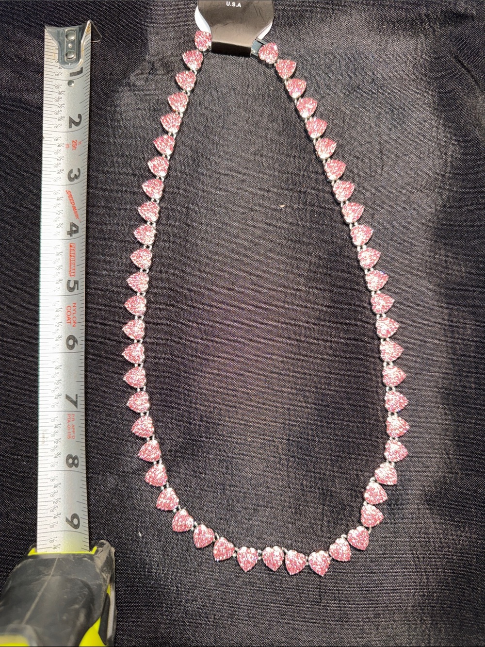 Pink Heart Tennis Necklace with Sparkling Stones